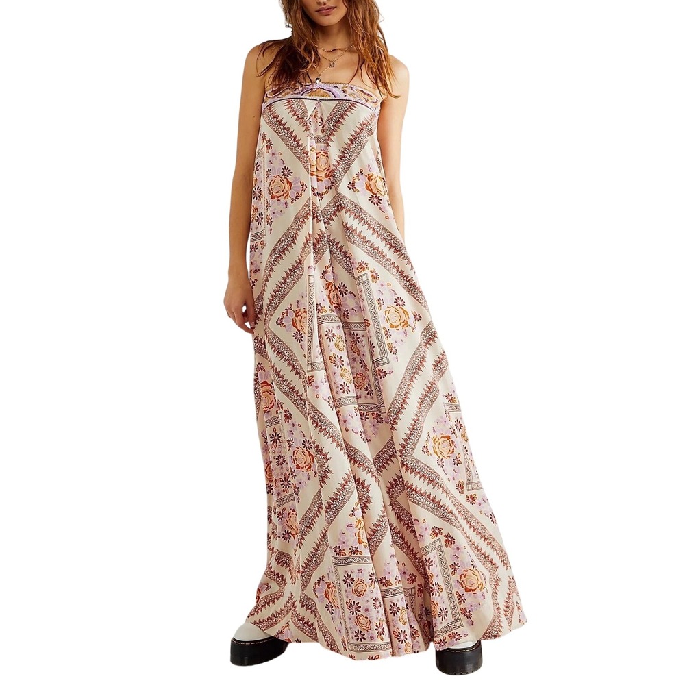 Free People Serendipity Jumpsuit Small Women Wide Leg Floral RARE Strapless Maxi